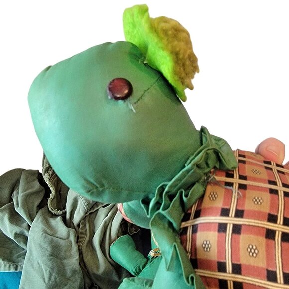 Vintage 80s Handmade Turtle Stuffed Animal Set Plaid Hat Home Decor Child Room - Picture 14 of 14